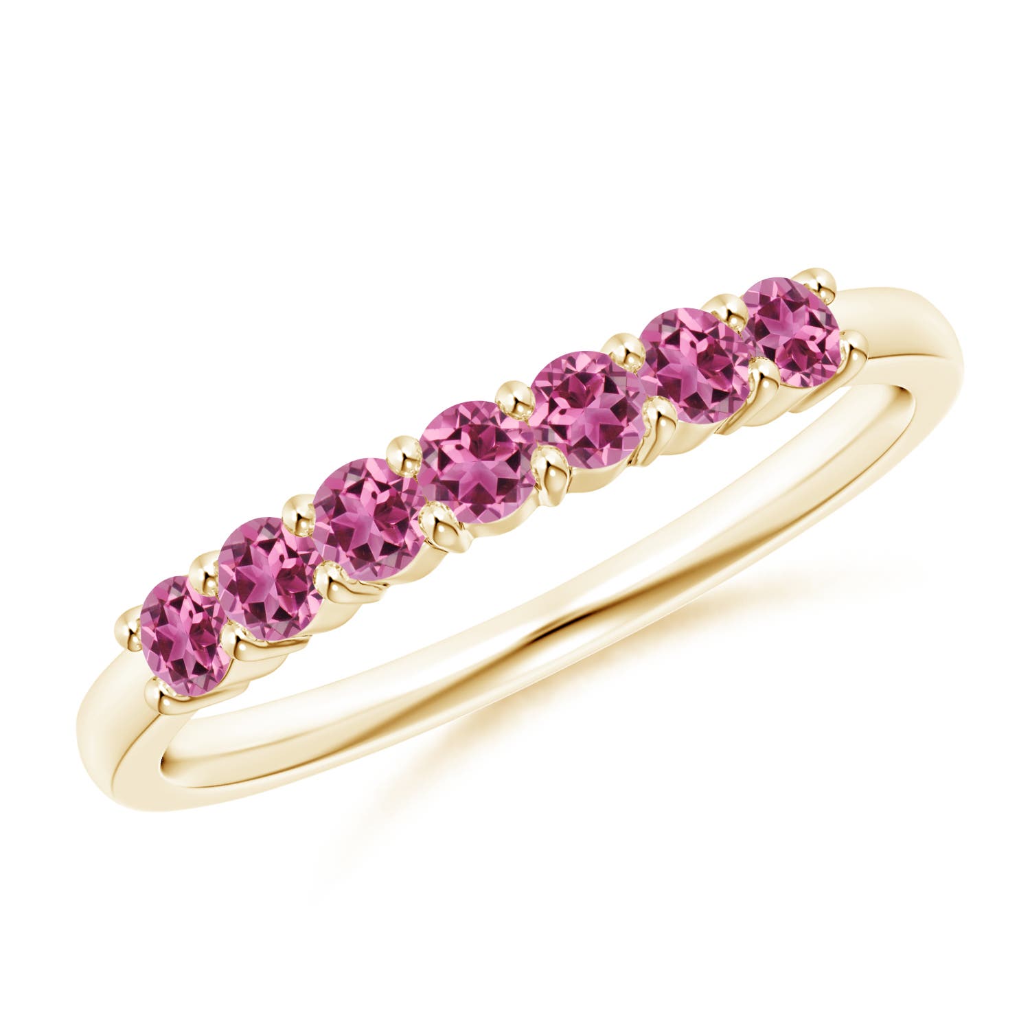 2.5mm AAAA Half Eternity 7 Stone Pink Tourmaline Wedding Ring in 18CT Yellow Gold