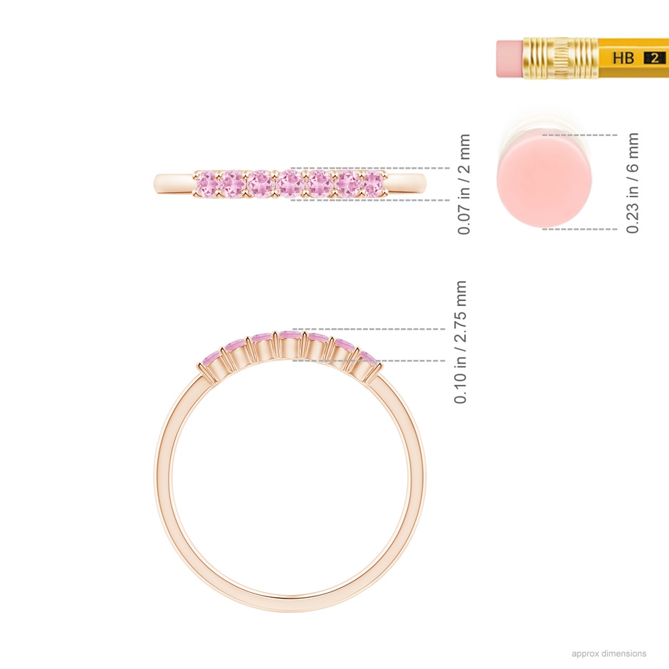 2mm A Half Eternity 7 Stone Pink Tourmaline Wedding Ring in Rose Gold ruler