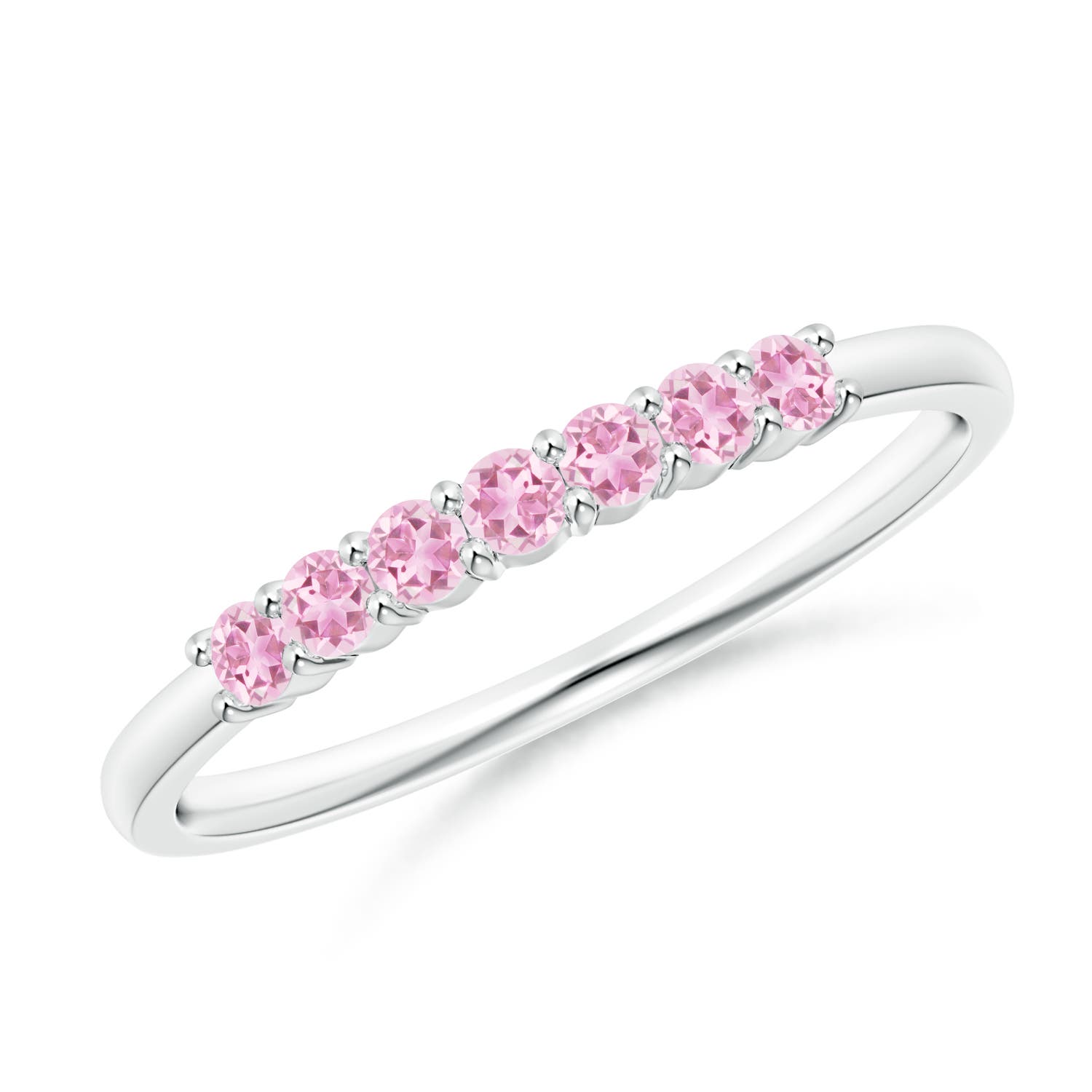 2mm A Half Eternity 7 Stone Pink Tourmaline Wedding Ring in S999 Silver