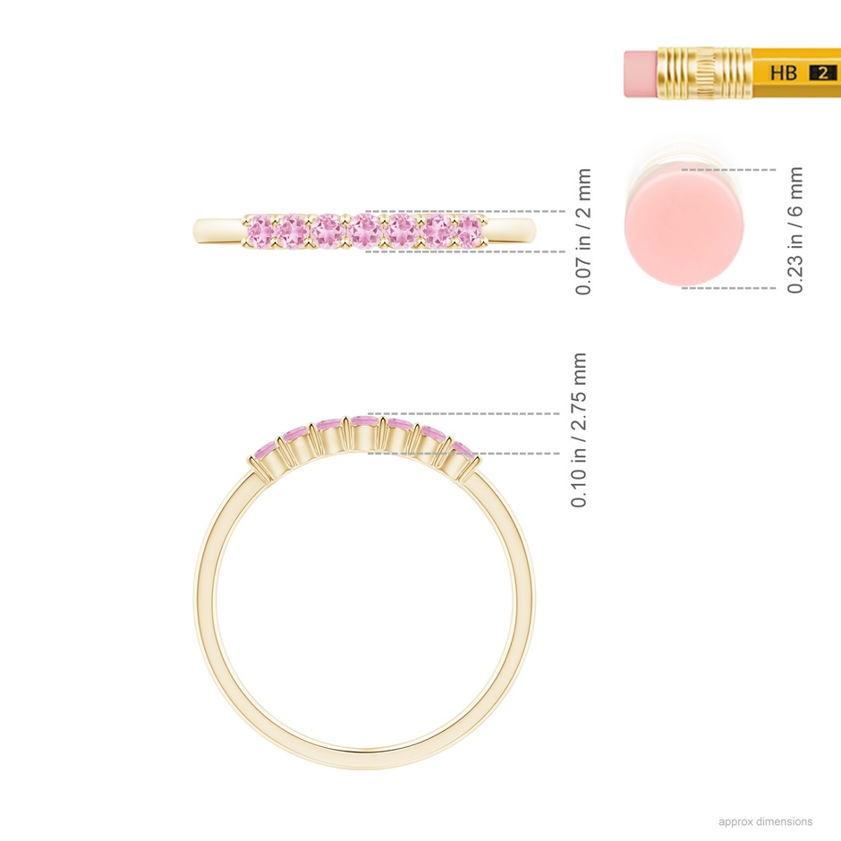 2mm A Half Eternity 7 Stone Pink Tourmaline Wedding Ring in Yellow Gold ruler