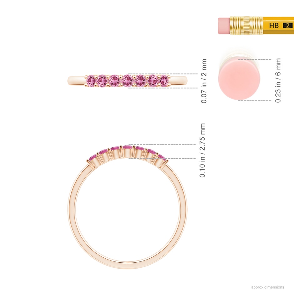 2mm AAA Half Eternity 7 Stone Pink Tourmaline Wedding Ring in Rose Gold ruler