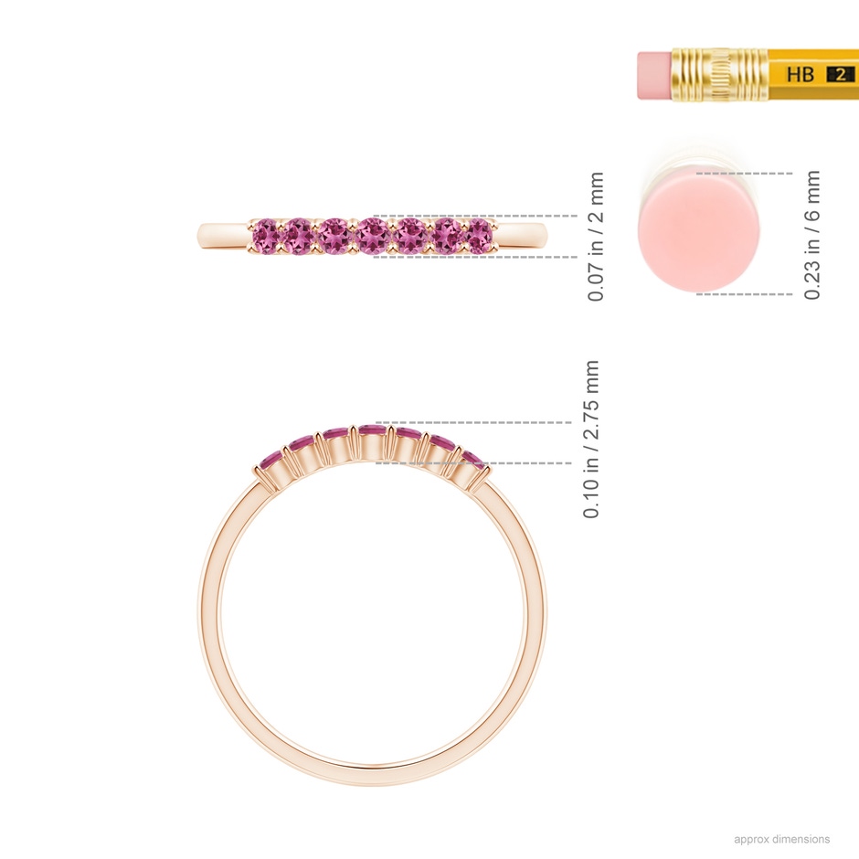 2mm AAAA Half Eternity 7 Stone Pink Tourmaline Wedding Ring in Rose Gold ruler