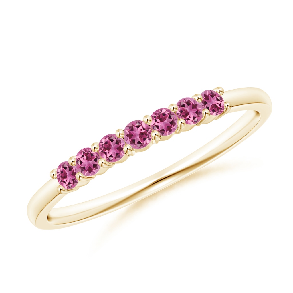 2mm AAAA Half Eternity 7 Stone Pink Tourmaline Wedding Ring in Yellow Gold