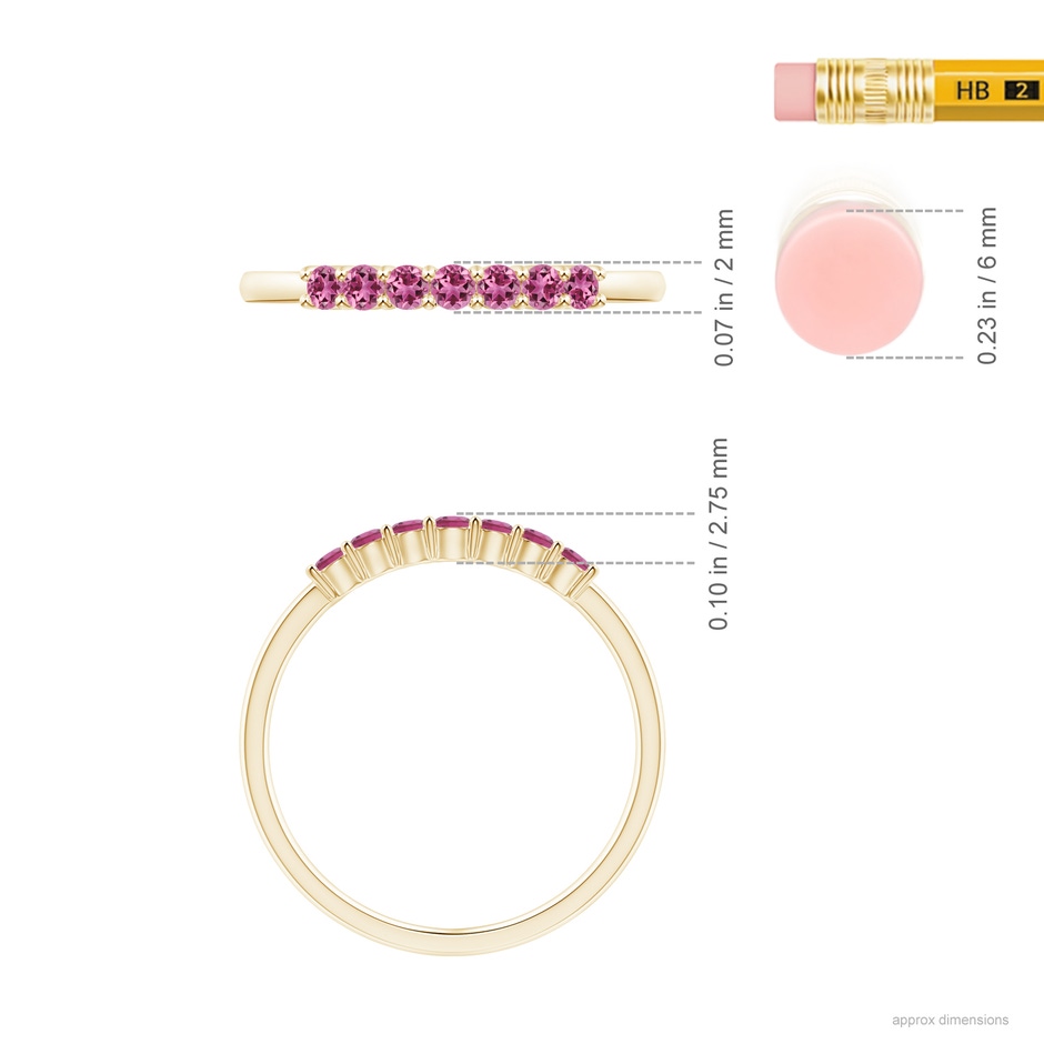 2mm AAAA Half Eternity 7 Stone Pink Tourmaline Wedding Ring in Yellow Gold ruler