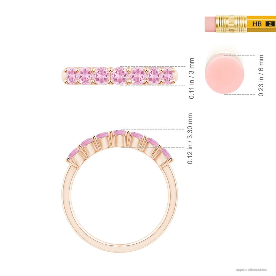 3mm A Half Eternity 7 Stone Pink Tourmaline Wedding Ring in Rose Gold ruler