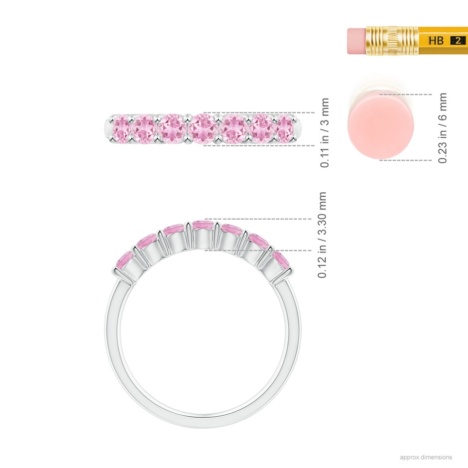 3mm A Half Eternity 7 Stone Pink Tourmaline Wedding Ring in S999 Silver ruler