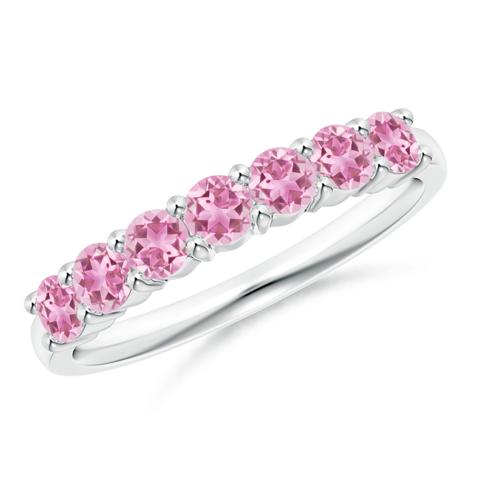 3mm AA Half Eternity 7 Stone Pink Tourmaline Wedding Ring in S999 Silver 