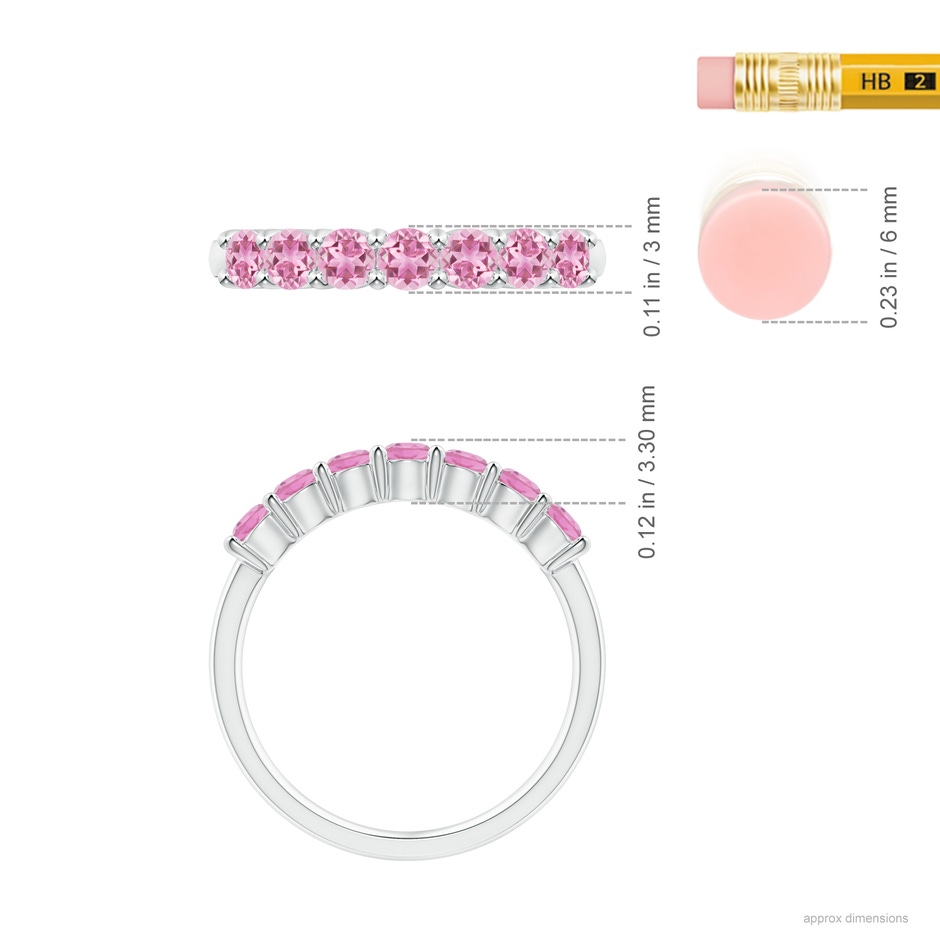 3mm AA Half Eternity 7 Stone Pink Tourmaline Wedding Ring in S999 Silver ruler