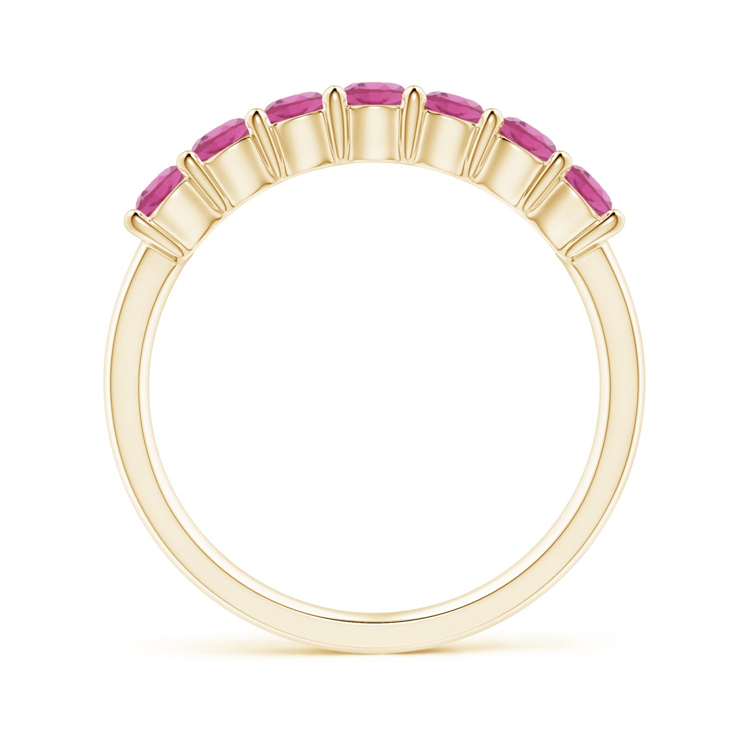 3mm AAA Half Eternity 7 Stone Pink Tourmaline Wedding Ring in 18K Yellow Gold