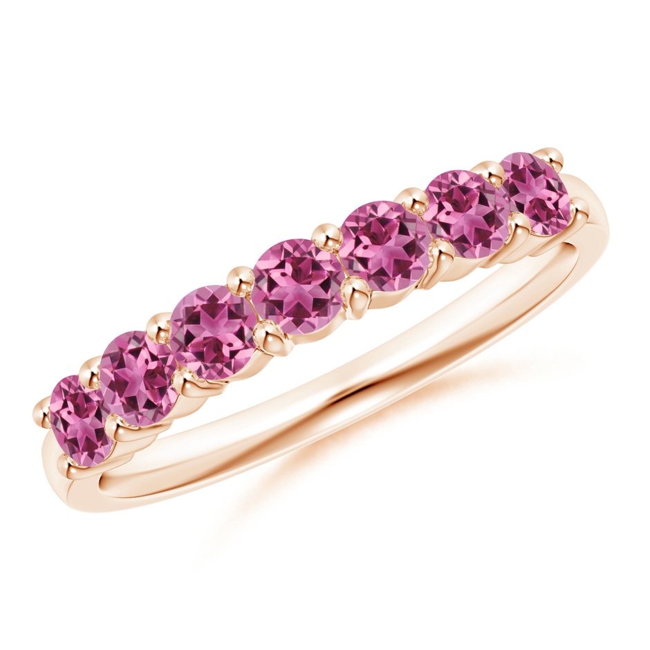 3mm AAAA Half Eternity 7 Stone Pink Tourmaline Wedding Ring in 18K Rose Gold 