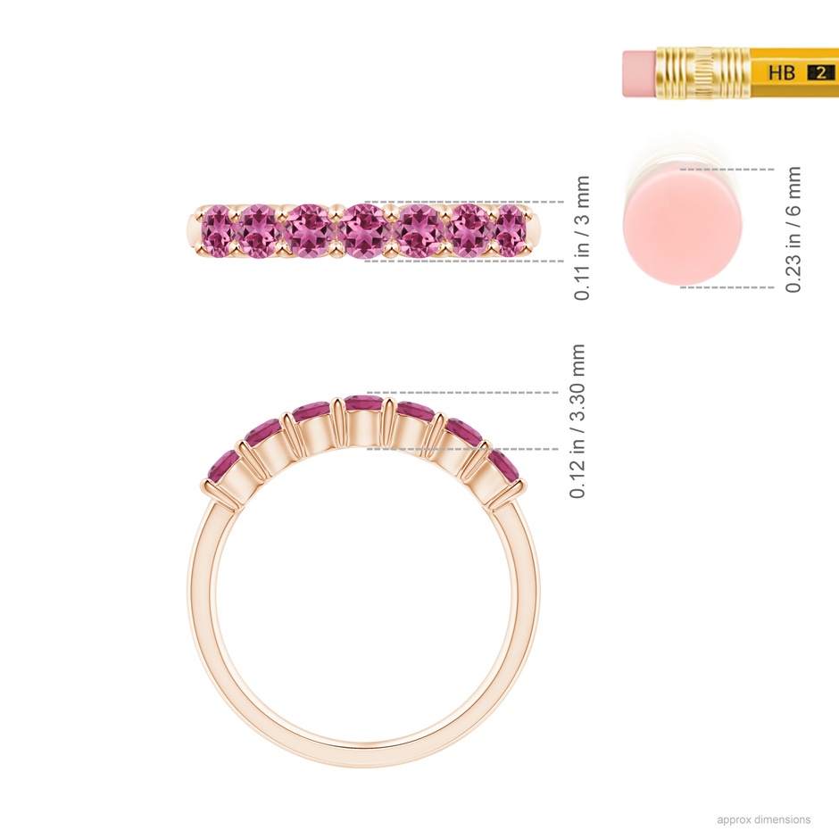 3mm AAAA Half Eternity 7 Stone Pink Tourmaline Wedding Ring in 18K Rose Gold ruler