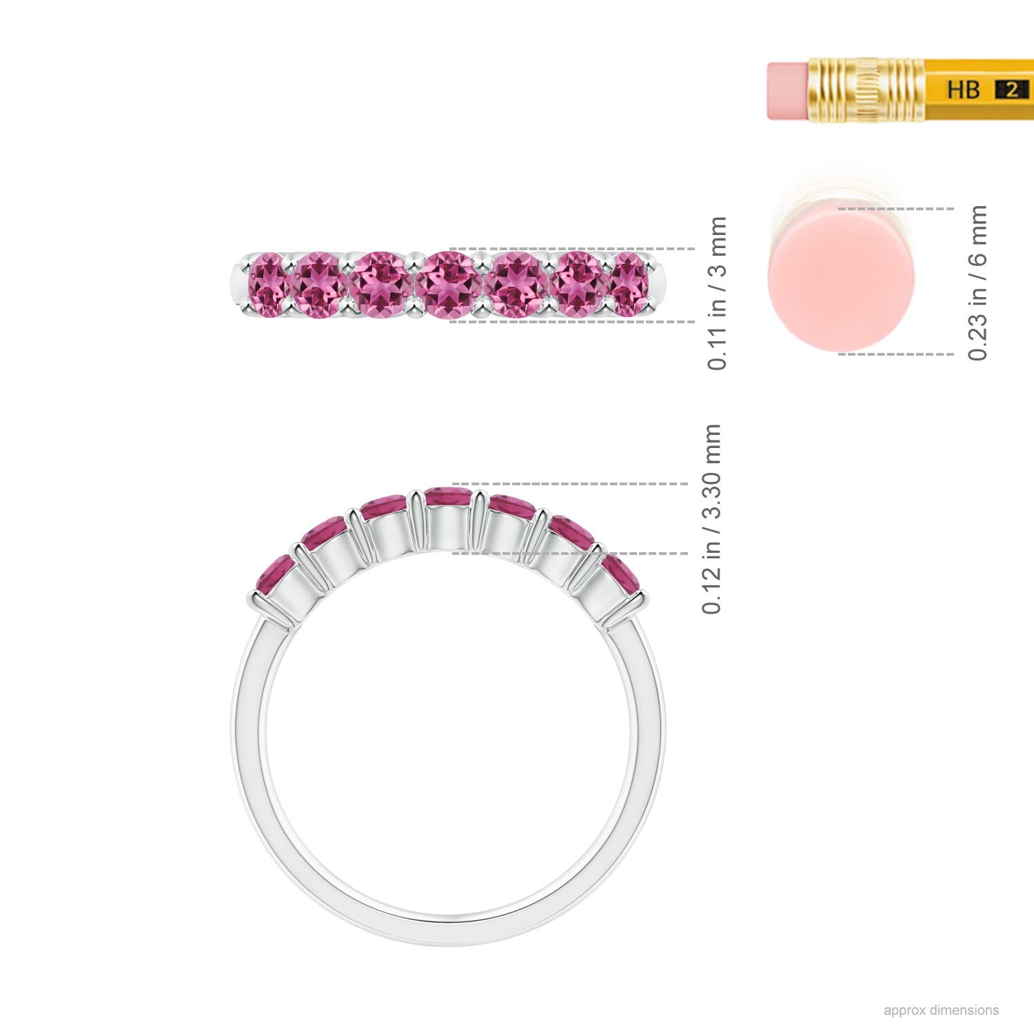 3mm AAAA Half Eternity 7 Stone Pink Tourmaline Wedding Ring in White Gold - ruler