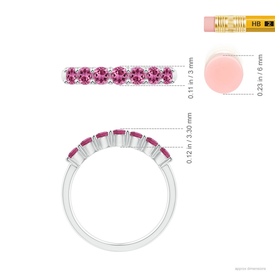 3mm AAAA Half Eternity 7 Stone Pink Tourmaline Wedding Ring in White Gold ruler