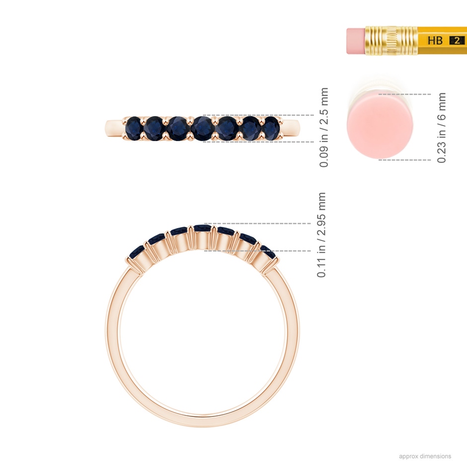 2.5mm A Half Eternity Seven Stone Sapphire Wedding Ring in 18K Rose Gold ruler