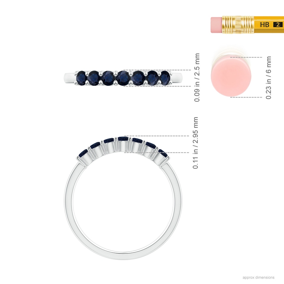 2.5mm A Half Eternity Seven Stone Sapphire Wedding Ring in 18K White Gold ruler