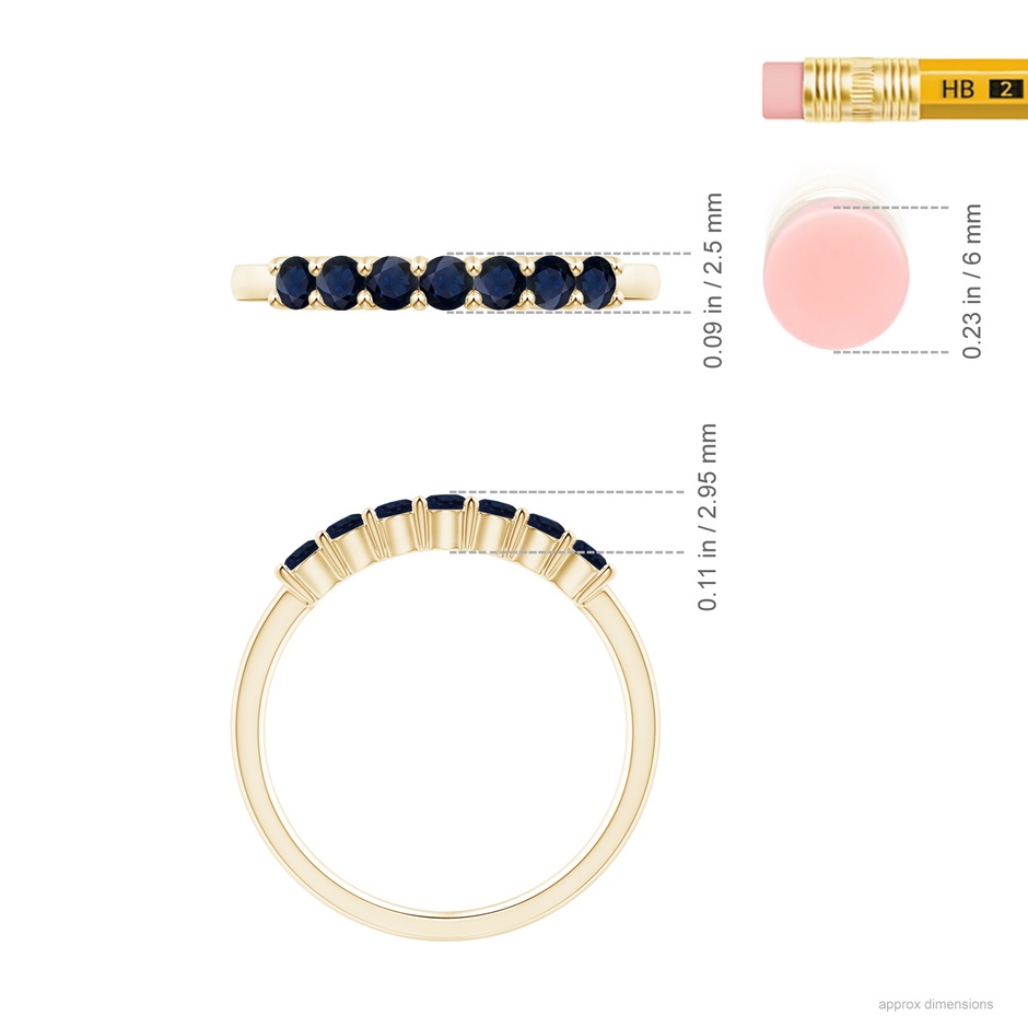 2.5mm A Half Eternity Seven Stone Sapphire Wedding Ring in Yellow Gold ruler