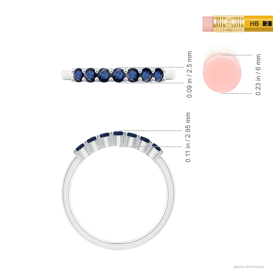2.5mm AA Half Eternity Seven Stone Sapphire Wedding Ring in S999 Silver ruler