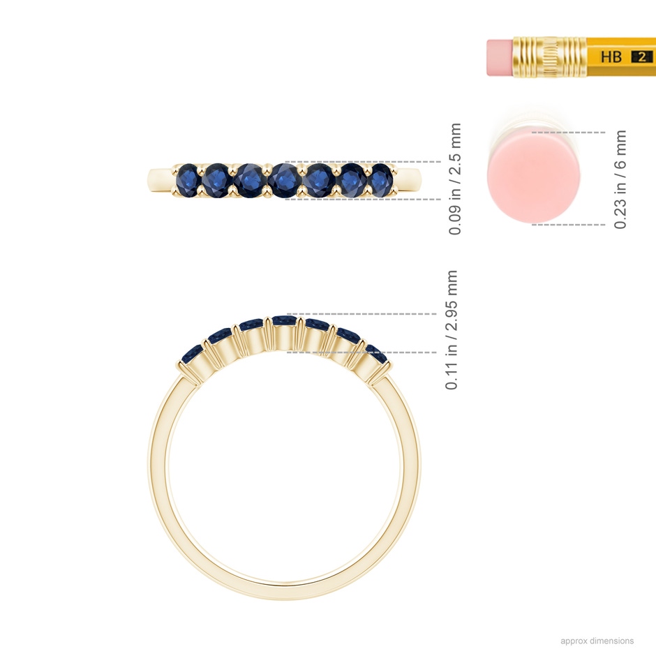 2.5mm AA Half Eternity Seven Stone Sapphire Wedding Ring in Yellow Gold ruler