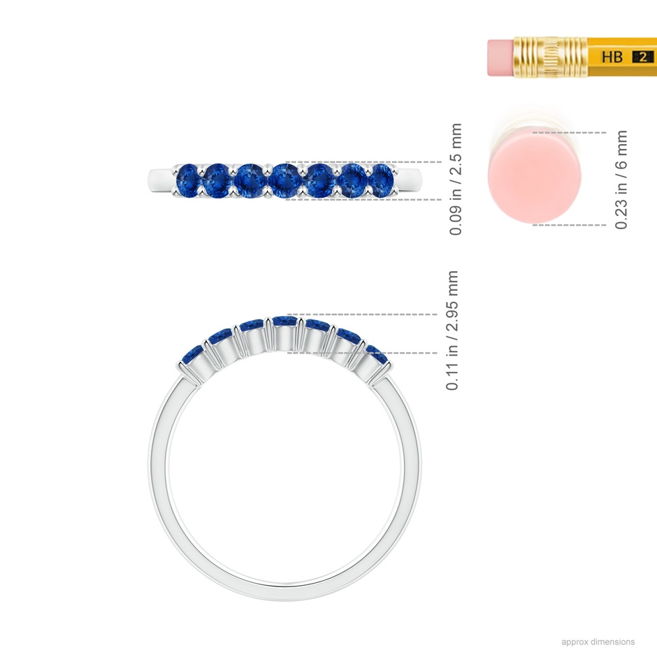 2.5mm AAA Half Eternity Seven Stone Sapphire Wedding Ring in White Gold ruler