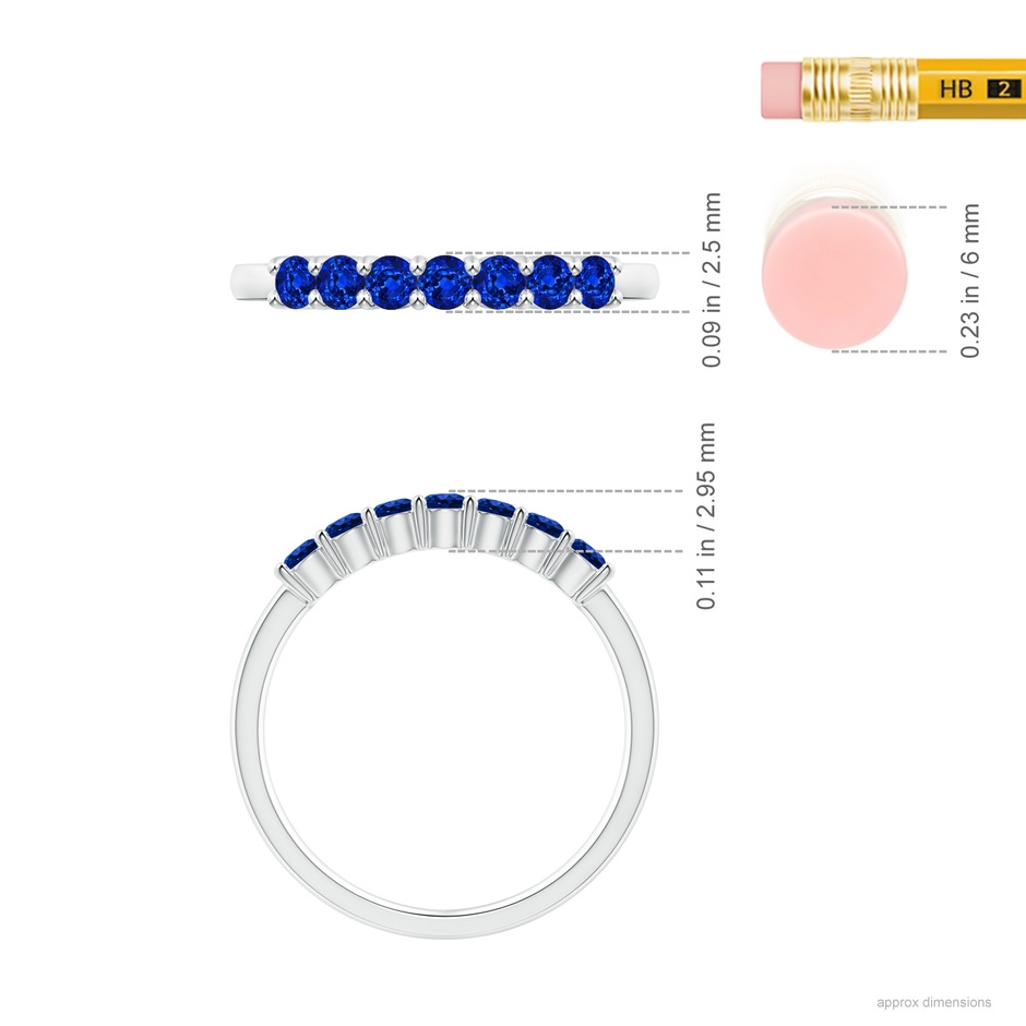 2.5mm AAAA Half Eternity Seven Stone Sapphire Wedding Ring in P950 Platinum ruler