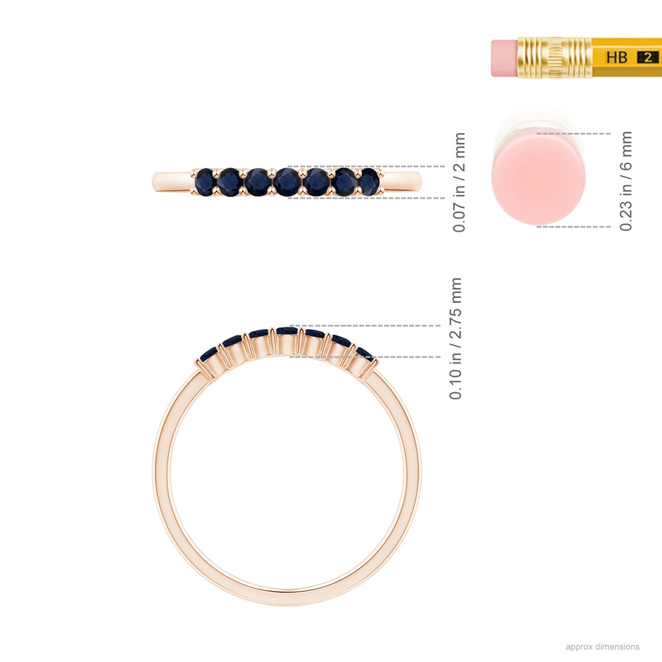 2mm A Half Eternity Seven Stone Sapphire Wedding Ring in Rose Gold ruler