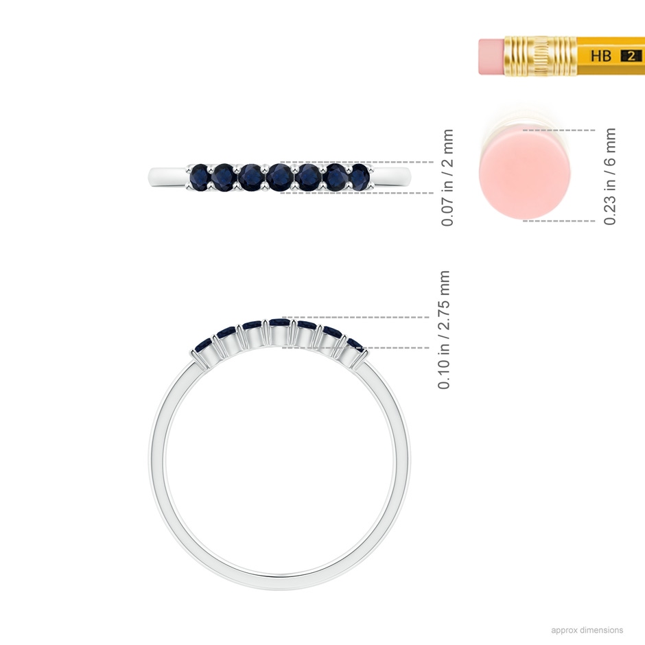 2mm A Half Eternity Seven Stone Sapphire Wedding Ring in S999 Silver ruler