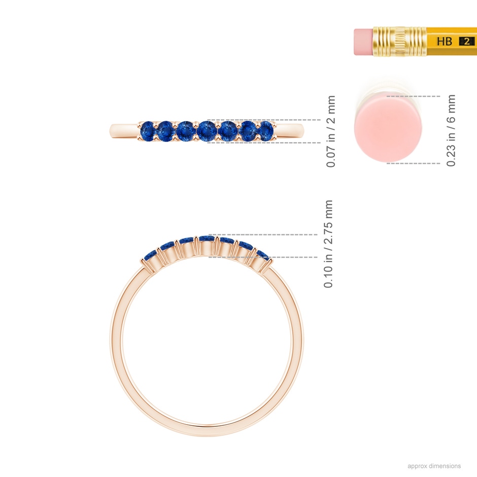 2mm AAA Half Eternity Seven Stone Sapphire Wedding Ring in Rose Gold ruler