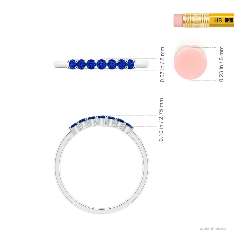 2mm AAAA Half Eternity Seven Stone Sapphire Wedding Ring in P950 Platinum ruler