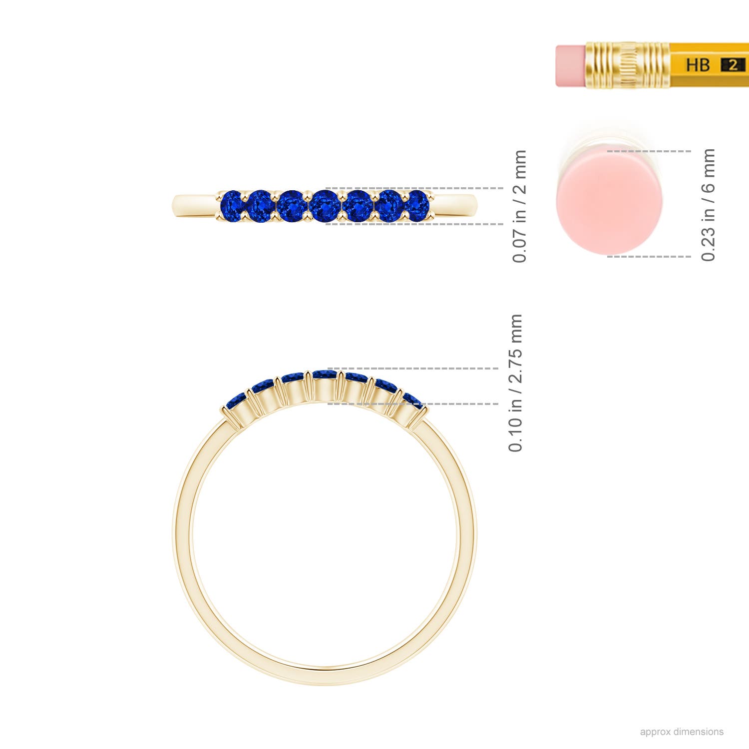 2mm AAAA Half Eternity Seven Stone Sapphire Wedding Ring in Yellow Gold - ruler