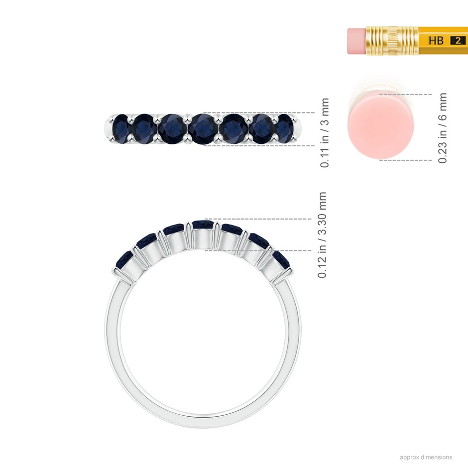 3mm A Half Eternity Seven Stone Sapphire Wedding Ring in 18K White Gold ruler