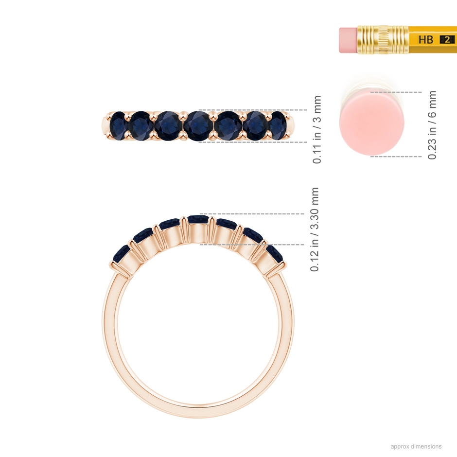 3mm A Half Eternity Seven Stone Sapphire Wedding Ring in Rose Gold ruler