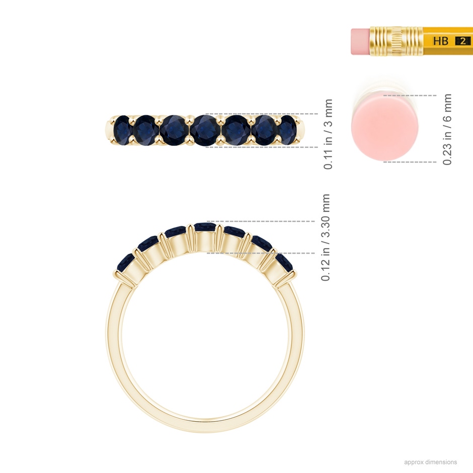 3mm A Half Eternity Seven Stone Sapphire Wedding Ring in Yellow Gold ruler