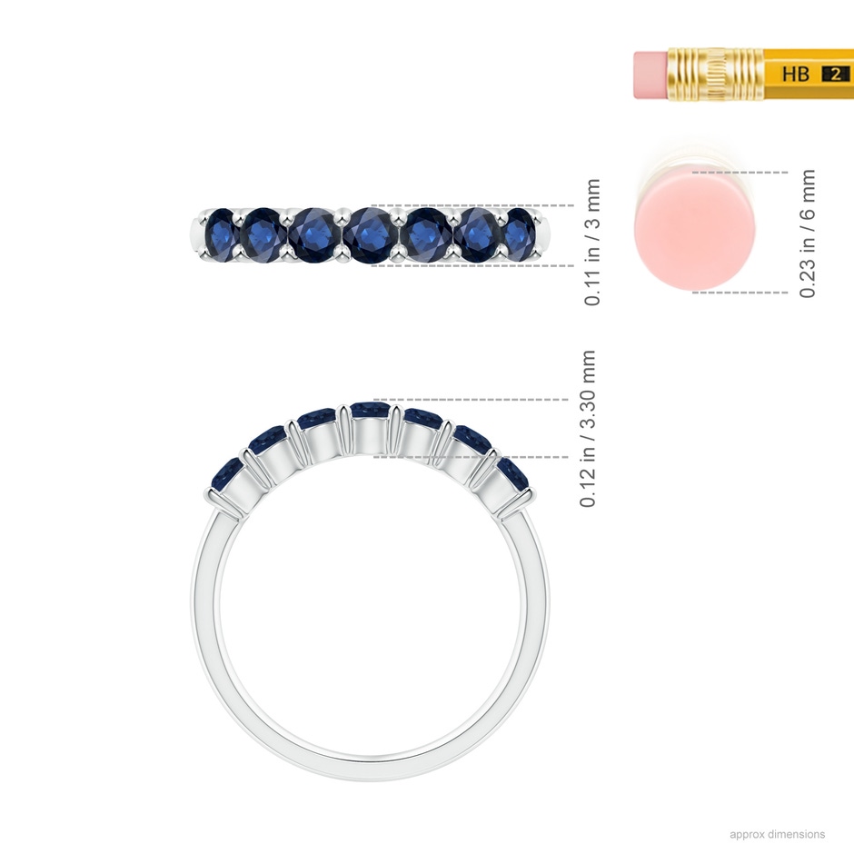 3mm AA Half Eternity Seven Stone Sapphire Wedding Ring in P950 Platinum ruler