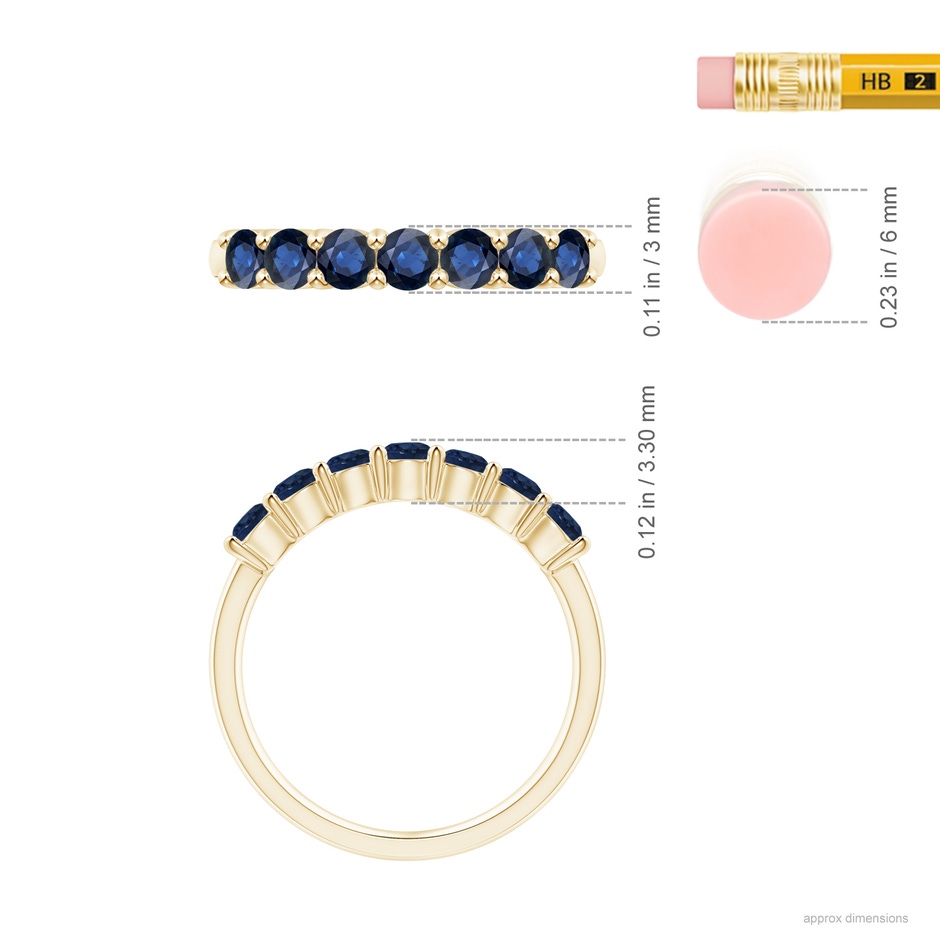 3mm AA Half Eternity Seven Stone Sapphire Wedding Ring in Yellow Gold ruler
