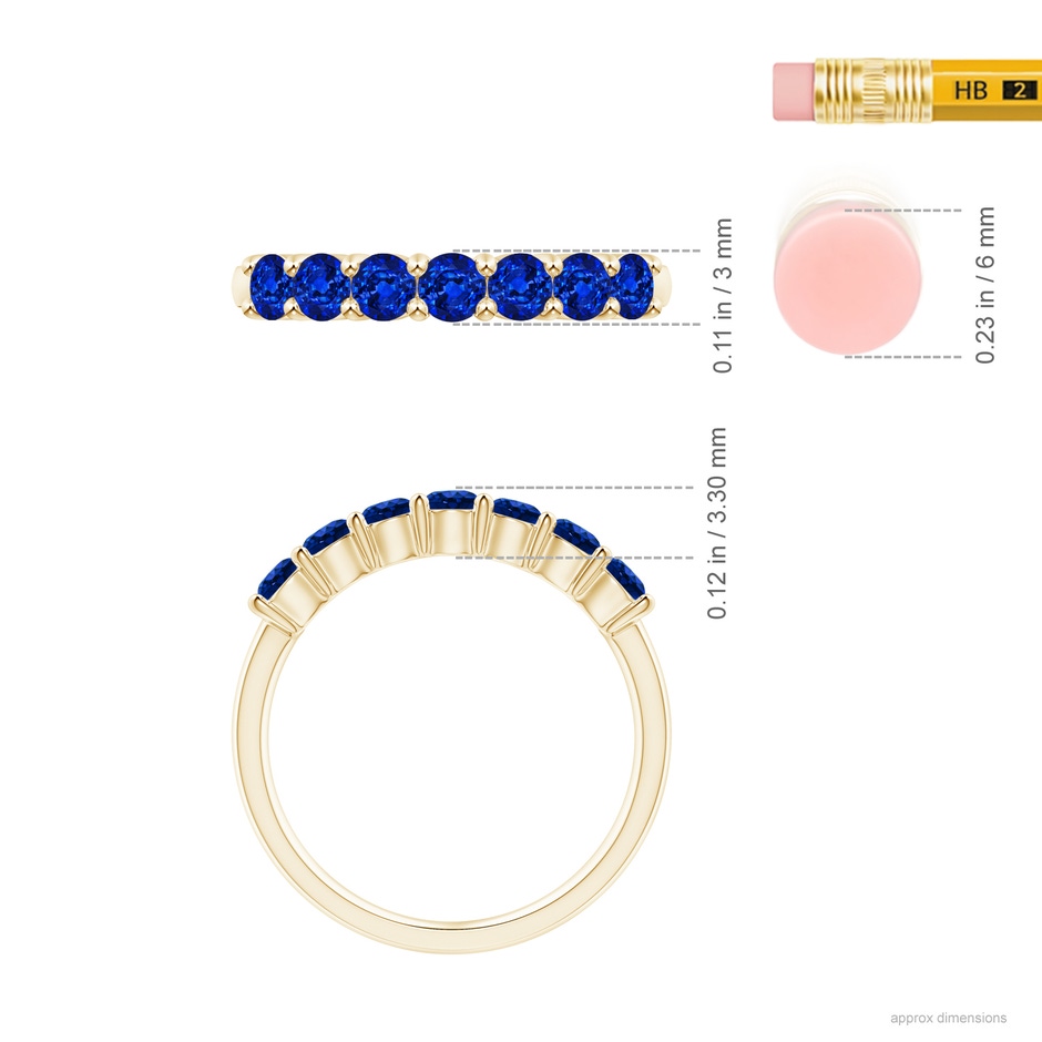 3mm AAAA Half Eternity Seven Stone Sapphire Wedding Ring in 18K Yellow Gold ruler