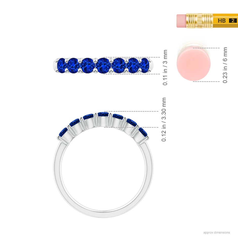 3mm AAAA Half Eternity Seven Stone Sapphire Wedding Ring in P950 Platinum ruler