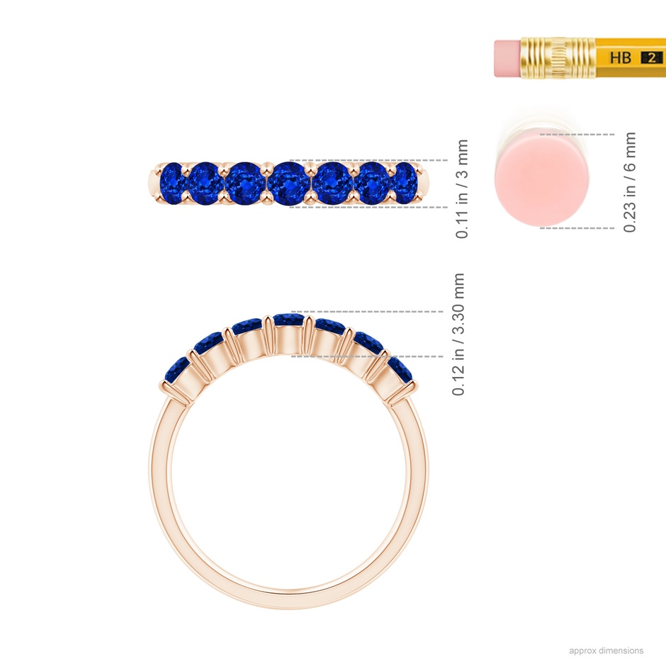 3mm AAAA Half Eternity Seven Stone Sapphire Wedding Ring in Rose Gold ruler