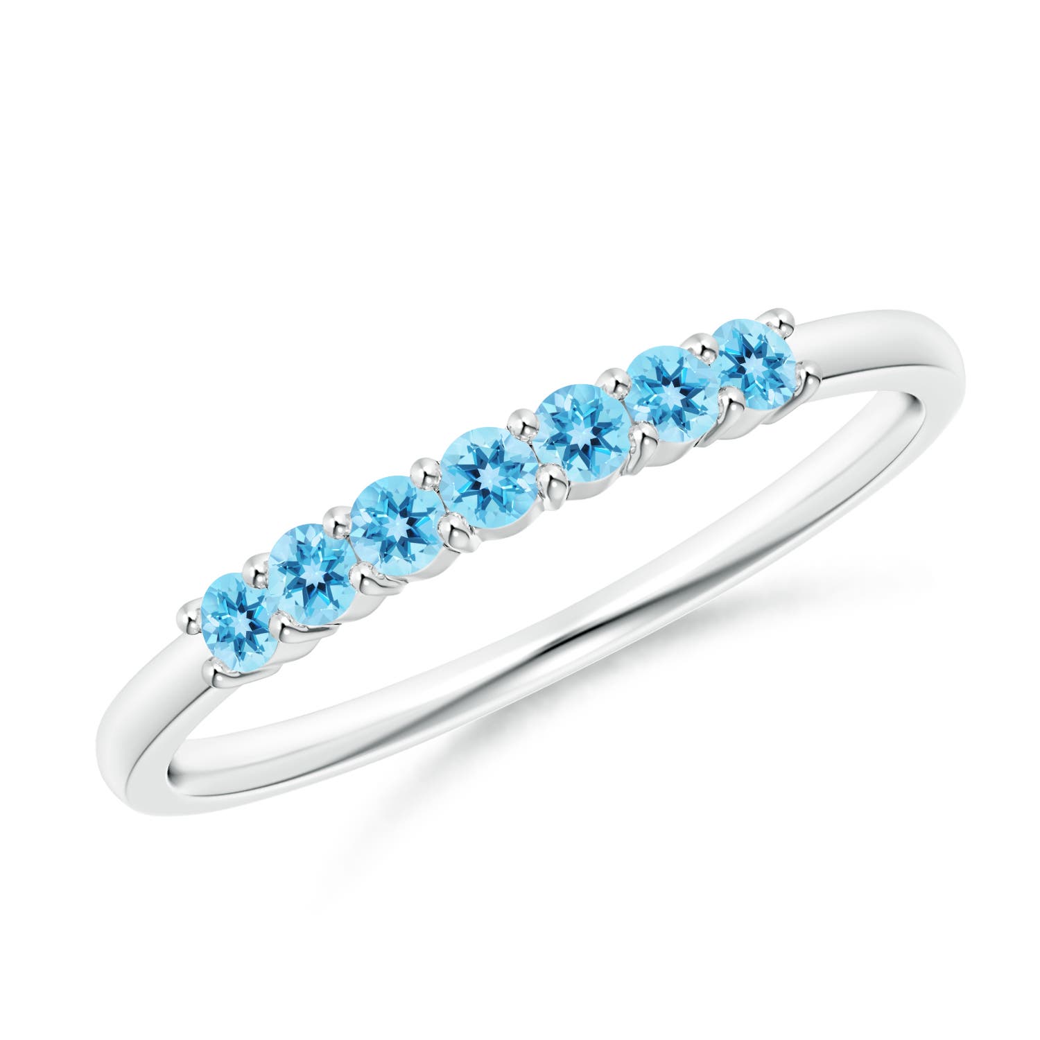 2mm AAA Half Eternity Seven Stone Swiss Blue Topaz Wedding Ring in White Gold