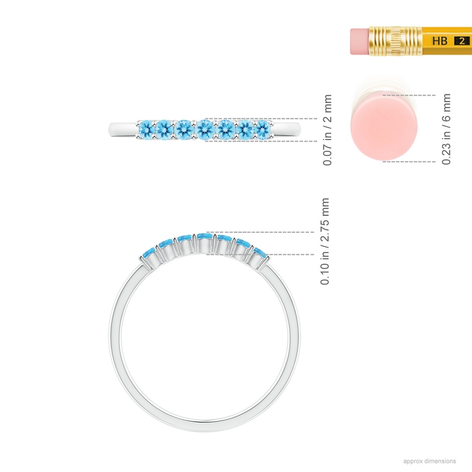 2mm AAA Half Eternity Seven Stone Swiss Blue Topaz Wedding Ring in White Gold ruler