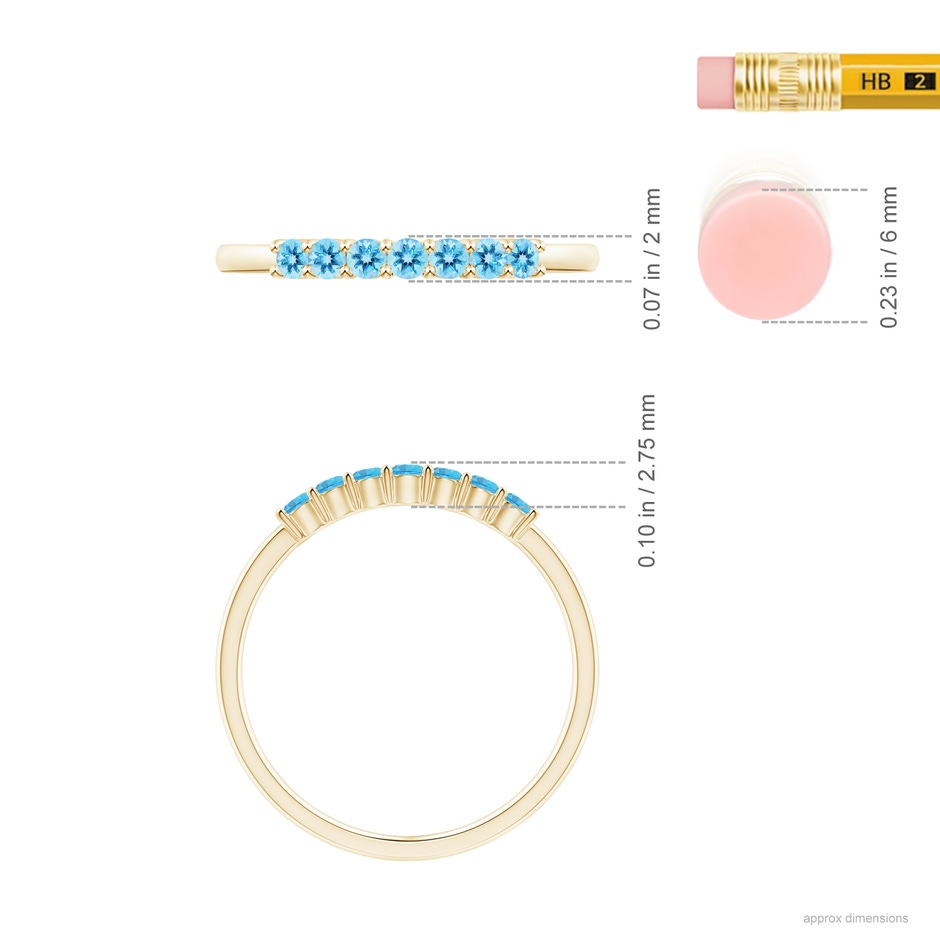 2mm AAA Half Eternity Seven Stone Swiss Blue Topaz Wedding Ring in Yellow Gold ruler