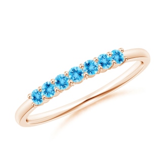 2mm AAAA Half Eternity Seven Stone Swiss Blue Topaz Wedding Ring in Rose Gold