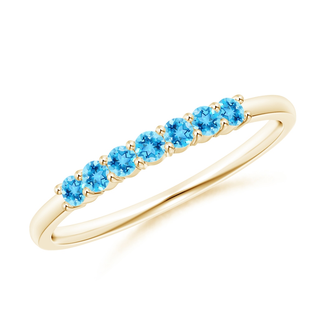 2mm AAAA Half Eternity Seven Stone Swiss Blue Topaz Wedding Ring in Yellow Gold