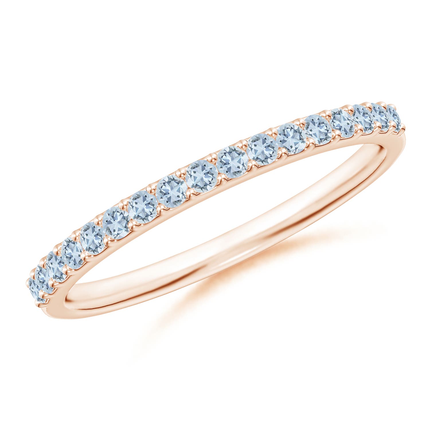 1.5mm A Prong Set Half Eternity Round Aquamarine Wedding Ring in Rose Gold