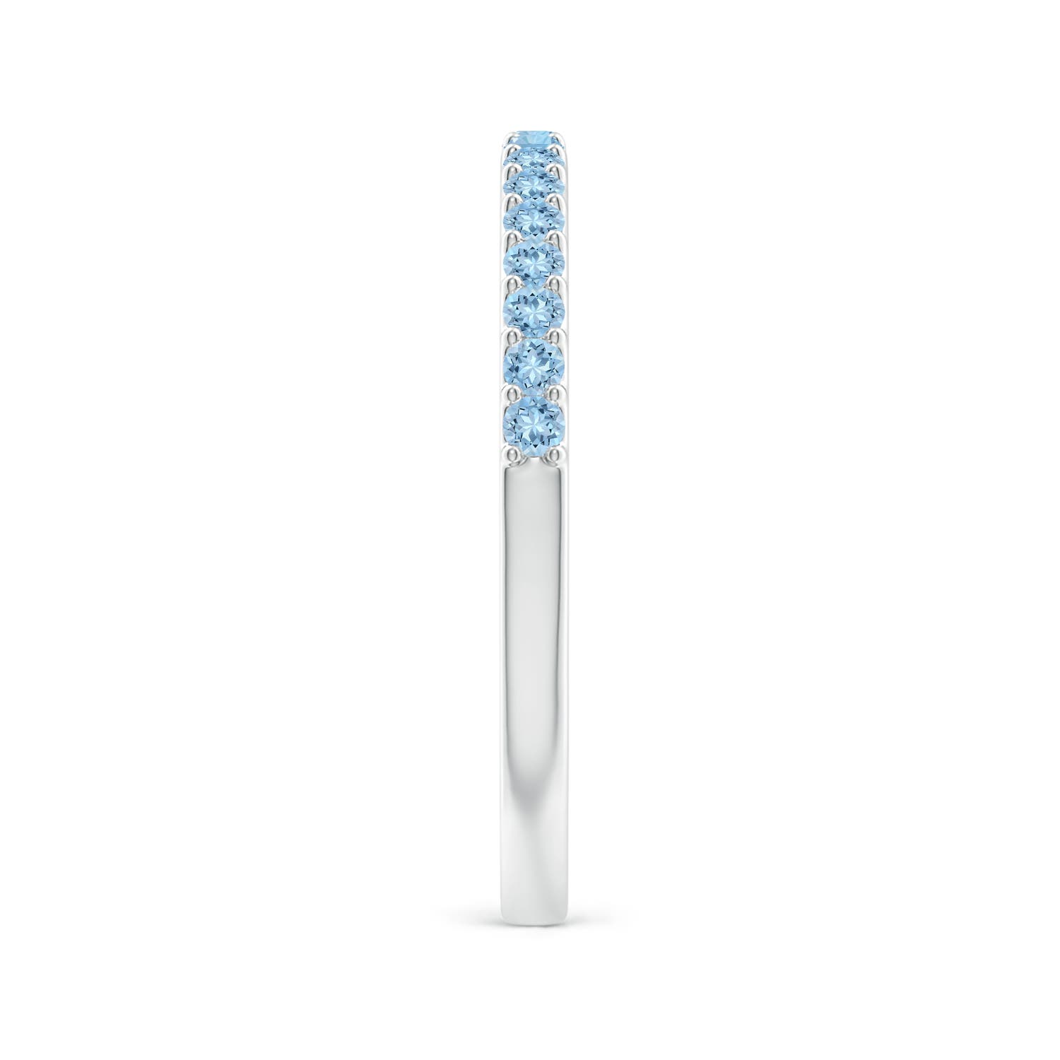 1.5mm AAA Prong Set Half Eternity Round Aquamarine Wedding Ring in 18K White Gold - side 3