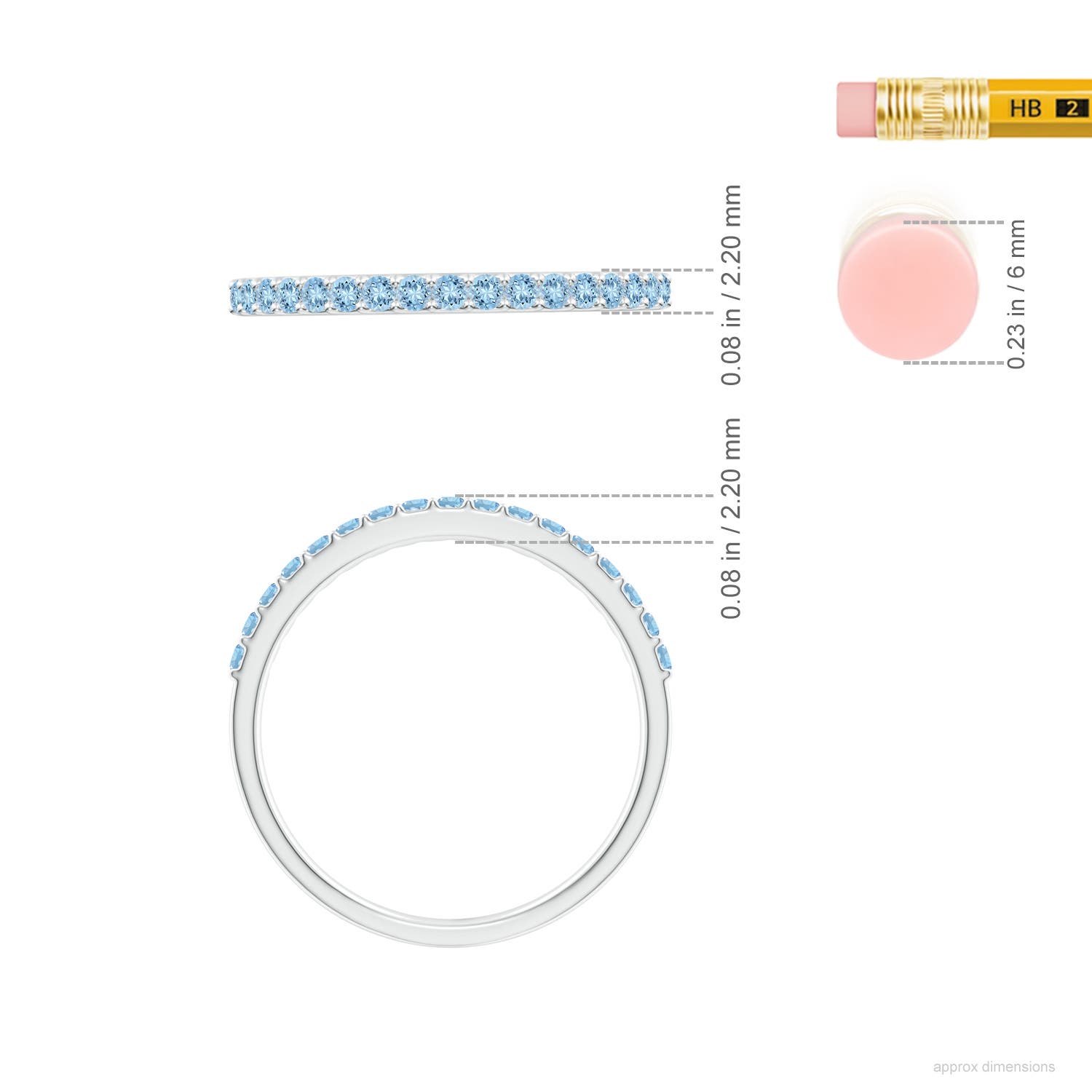 1.5mm AAA Prong Set Half Eternity Round Aquamarine Wedding Ring in 18K White Gold - ruler