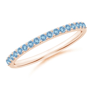 1.5mm AAAA Prong Set Half Eternity Round Aquamarine Wedding Ring in 18K Rose Gold