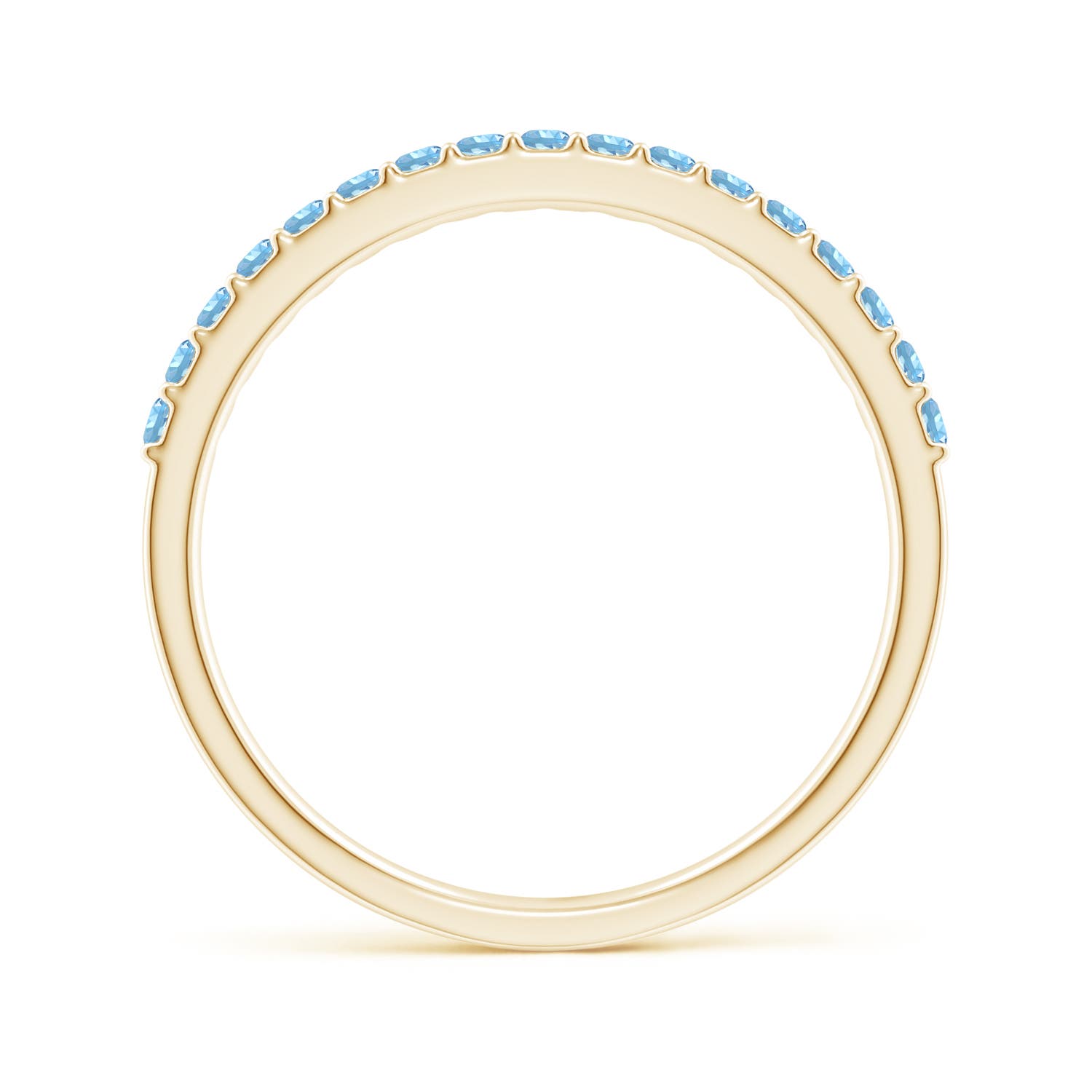 1.5mm AAAA Prong Set Half Eternity Round Aquamarine Wedding Ring in 18K Yellow Gold