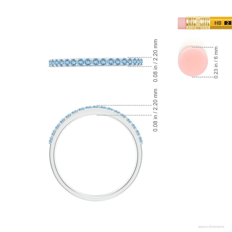 1.5mm AAAA Prong Set Half Eternity Round Aquamarine Wedding Ring in P950 Platinum ruler