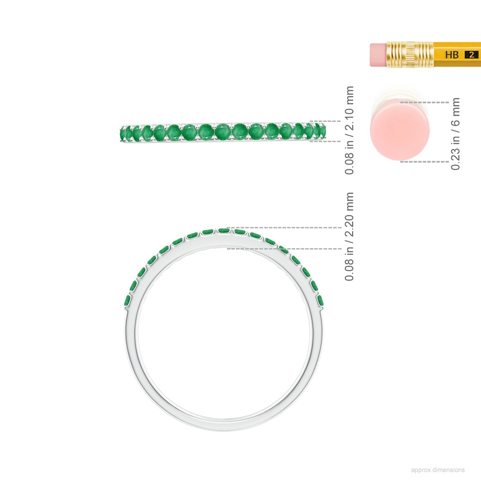 1.5mm A Prong Set Half Eternity Round Emerald Wedding Ring in P950 Platinum ruler
