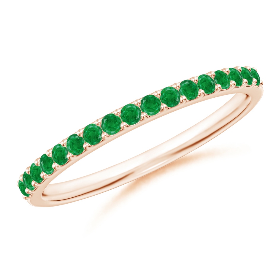 1.5mm AA Prong Set Half Eternity Round Emerald Wedding Ring in Rose Gold 